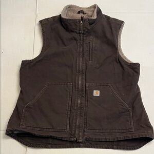 CARHARTT WOMEN’S BROWN DUCK VEST SHERPA LINED ZIP FRONT VEST  SIZE XL